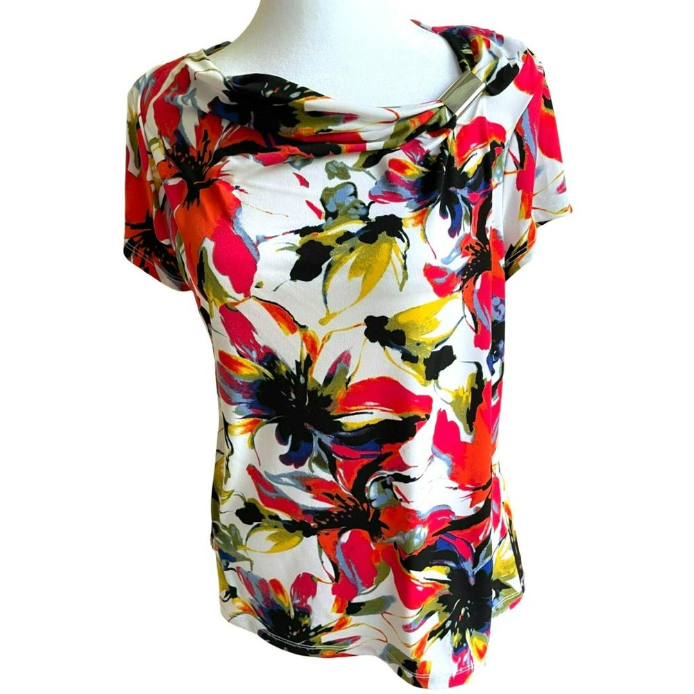 212 Collection Blouse Top Multi Color Floral Pattern Size M